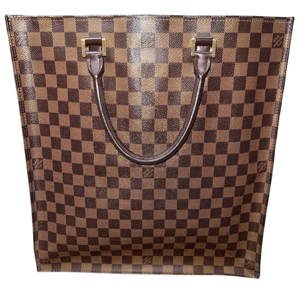 EUC Louis Vuitton Authentic Damier Ebene Sac Plat Tote Handbag COA Neutral Brown